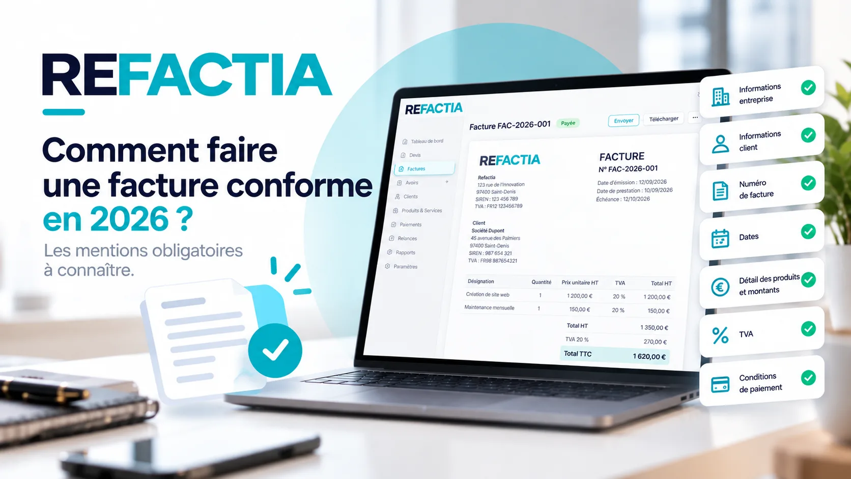 Création d’une facture conforme en 2026 avec le logiciel de facturation Refactia